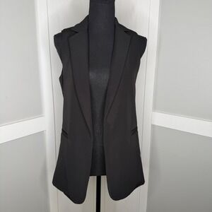 Michel Blazer Vest Women Small Black Sleeveless Open Front Longline 7961